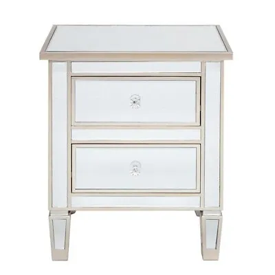 Modern And Contemporary Mirrored 2-Drawers Nightstand Bedside Table Silver Rose • $191.70
