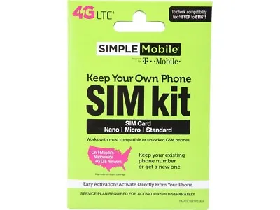 SIMPLE MOBILE On T-mobile Sim | $25 $30$40 $50 $60 PLAN | 1 MONTH INCLUDED • $19.90