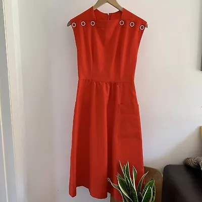 £23.99 • Buy Shelana Dress Vintage Vtg 60s 70s Red 6 8 Button A Line Pinafore Summer Cute