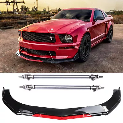 For Ford Mustang Front Bumper Lip Splitter Spoiler Strut Rods Body Kit BLACK&RED • $95.44