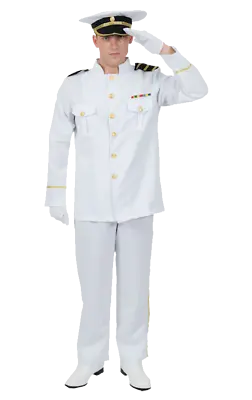 Mens Naval Officer Costume Uniform Navy Sea Captain Sailor Outfit Fancy Dress • £44.99