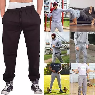 Mens Jogging Bottoms Elasticated Waist Trouser Gym Sweatpant Pockets Joggers • £9.49