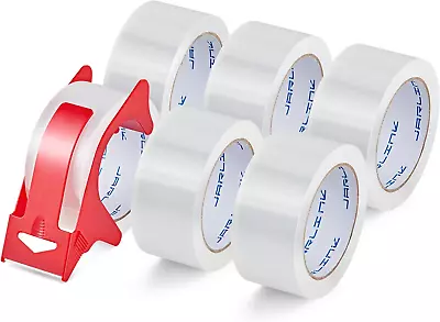 JARLINK 6 Rolls Clear Packing Tape With Dispenser Heavy Duty Packaging Tape For • $19.84