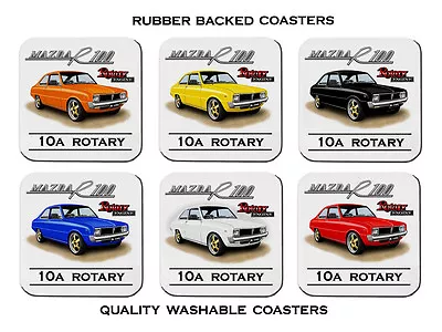 Mazda  R100  Coupe 10a Rotary Engine  Re10  Set Of  6   Rubber Drink  Coasters • $24.50