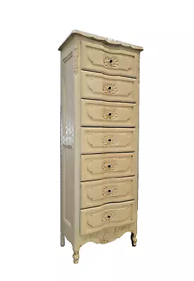 Vintage French Country Tallboy Dresser W Brass Hardware By Wellesley Guild • $900