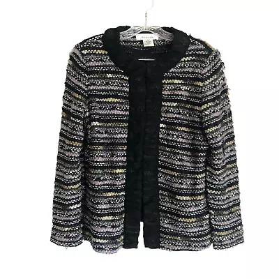 Vintage Exclusively Misook Women's Cardigan Sweater Size M Multi Fabric Shimmer • $26.05