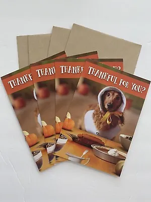 Dachshund Thanksgiving Greeting Cards Set Of 4 Hallmark Red Doxie Dog Pilgrim • $9.99