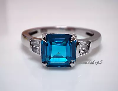 3 Ct Blue Sapphire Asscher And Baguette Basket Set Ring 925 Silver Fine Jewelry • $155.73