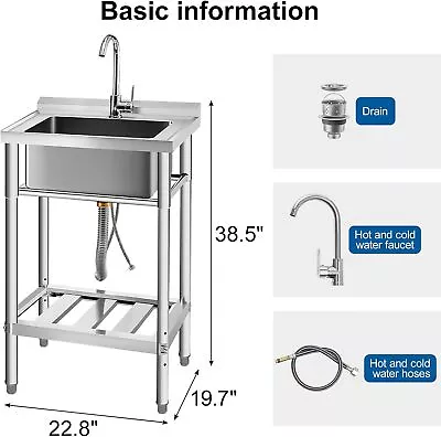 Utility Kitchen Sink Standing Stainless-Steel Double Bowl Commercial Restaurant • $174.99