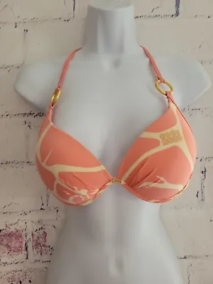 $24.98 • Buy Tara Grinna Push Up Padded Plunge Bikini Top Only Size 34 Underwire Peach Pink