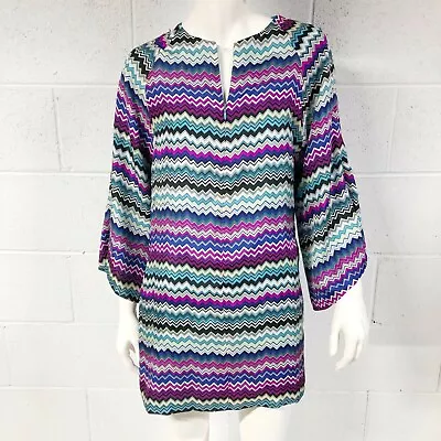 Womens Meghan Los Angeles Chevron Silk Tunic Mini Dress Size 4 • $24.99