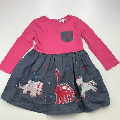 $15.70 • Buy Girls Size 1, Bluezoo, Cotton Long Sleeve Dress, Unicorn, Dinosaurs, GUC