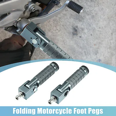 Pair Universal 8MM Folding Motorcycle Foot Peg Aluminum Alloy Titanium Tone • $17.49