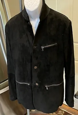 John Varvatos Goat Suede Jacket W/zip Cuffs And Pockets-Black-EU48 • $365