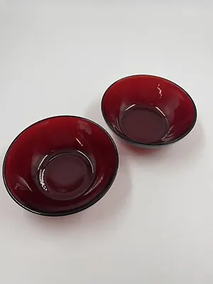 2 Vintage Mid-Century 1900's ANCHOR HOCKING ROYAL RUBY Red Glass Berry Bowl 4.5” • $10.44