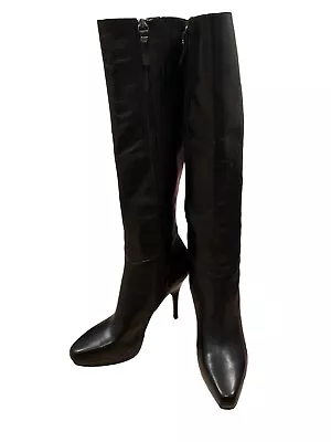 VIA SPIGA Black Genuine Leather Platform Knee High Boots SZ 8M Womens • $45