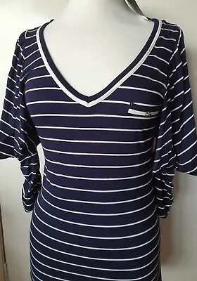Primark New Dress 10 Stretchy Striped Blue Nautical T Shirt V Neck Atmosphere  • £6.99