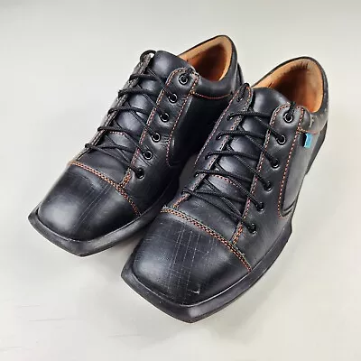 John Fluevog Men's Size 11 Dress Shoes Square Toe Future Angel Black Leather • $69.99
