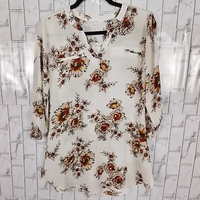 Maurices Blouse Women's Small Floral Print V-neck Roll Sleeve Top Polyester New  • $18