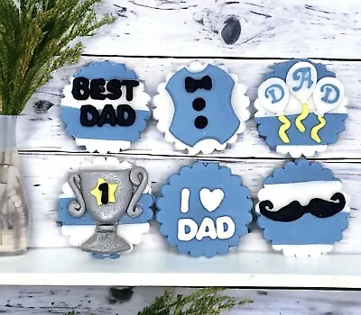 6 Fathers Day Edible Fondant Sugar Paste   Cupcake Toppers Birthday Cake Decor • £8.99
