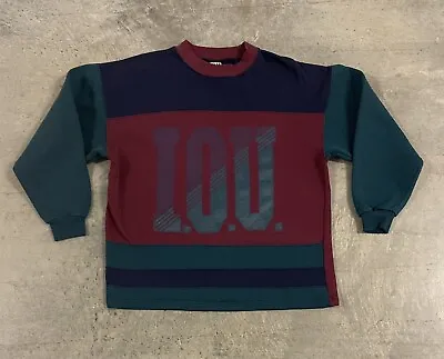 VTG 90s I.O.U Colorblock Multicolor Crewneck Pullover Sweater Adult Medium • $12.65