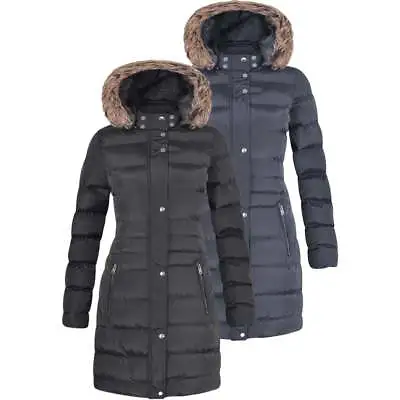£36.99 • Buy Womens Long Fur Trimmed Hooded Padded Puffer Parka Ladies Winter Jacket Coat