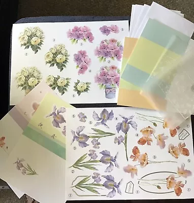 Decoupage Set 2 Sheets 4 Cards & Envelopes  2 Vellum Overlays - Floral FL01 • £2.99