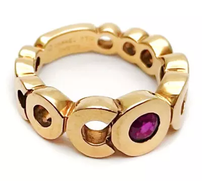 Vintage Chanel 18k Yellow Gold CC Coco Band Ring With Ruby RARE • $1799.99
