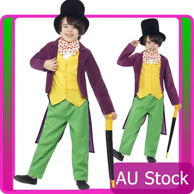 Boys Roald Dahl Willy Wonka Costume Chocolate Factory Kids Child Book Week Dress • $43.99