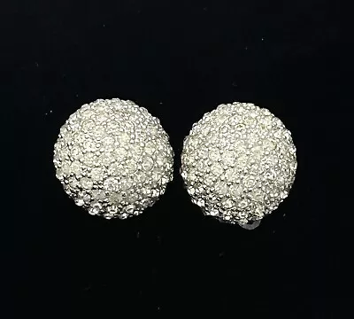 VTG JOMAZ  Joseph Mazer Domed RHINESTONE  Button Clip EARRINGS   SIGNED • $105