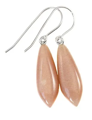 Peach Moonstone Earrings Smooth PInk Teardrops Sterling 14k Yellow Solid Gold • $35