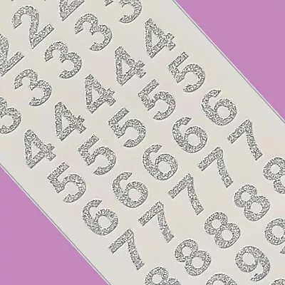 NUMBER STICKERS Silver Glitter Self Adhesive Craft Birthday Card Making Pack 0-9 • £2.78