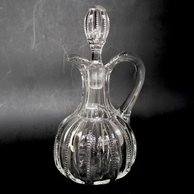 $35 • Buy American Brilliant Cut Oil Vinegar Cruet Clear Glass Zipper Stopper Antique