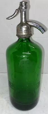 Vintage Green Czech Siphon Seltzer Bottle R.D. Abramson Woman’ Image Etched NY • $74.95