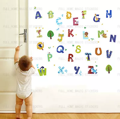 52pcs Zoo Animal Alphabet Wall Sticker Decal Child Kid Nursery Baby Room Decor • £3.79