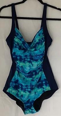 Women's GABAR Size 10 Medium Blue One Piece Swimsuit Bathingsuit Spandex Support • $18