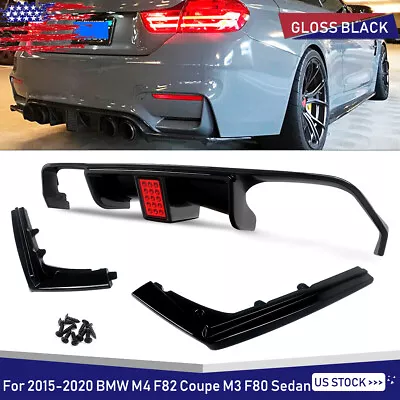 For 2015-2020 BMW M3 M4 F80 F82 F83 Rear Diffuser Lip W/ LED Light Gloss Black • $99.99