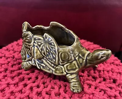 Vintage McCoy Turtle Tortoise # 551 Planter Water Lilies Green Glaze 8  W • $28