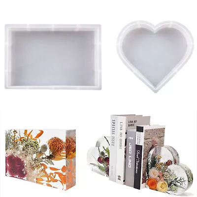 Heart Shaped Resin Mold Crystal Epoxy Silicone Mould Rectangular Love DIY Decor • £11.89