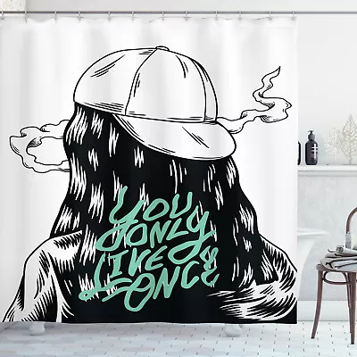 YOLO Shower Curtain Girl With A Backwards Hat • £23.99