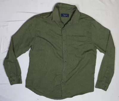 Visitor Premium Mens Shirt Green Heringbone Flannel Large Slim Mid-weight Cotton • $12.81