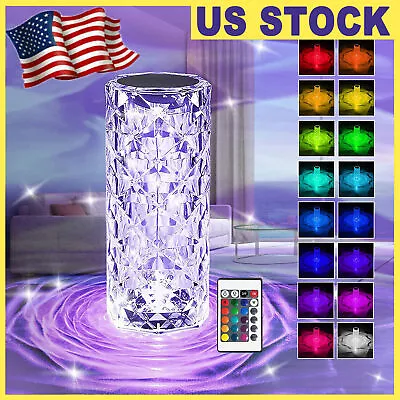 LED Crystal Table Lamp Diamond Rose Bar Night Light Touch Atmosphere Bedside US • $8.49