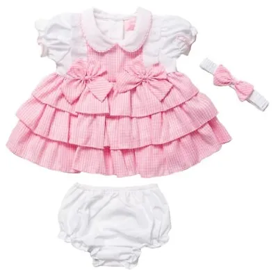 £13.45 • Buy Baby Girls Dress Pants Headband Set Spanish Romany Frilly Pink Gingham Outfit