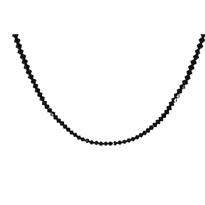 Long Jet Black Bead Necklace Strand Beaded 88972 • $9