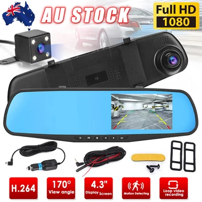 $25.65 • Buy 4.3  Dash Camera 1080P Dash Cam Recorder Reversing Mirror Front And Rear Screen