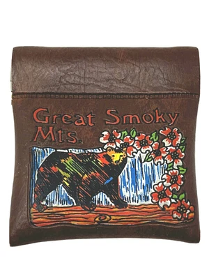 $4 • Buy Great Smoky Mountains TN Novelty Coin Purse Bear On A Log Waterfall Flowers