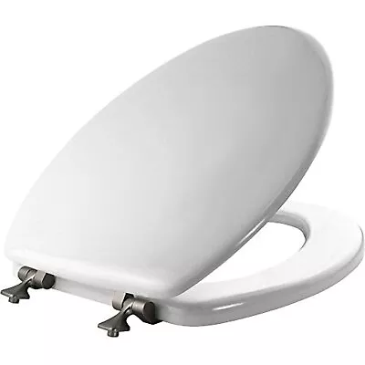 MAYFAIR 1844BNA 000 Toilet Seat With Brushed Nickel Hinges Will Never Come • $43.03