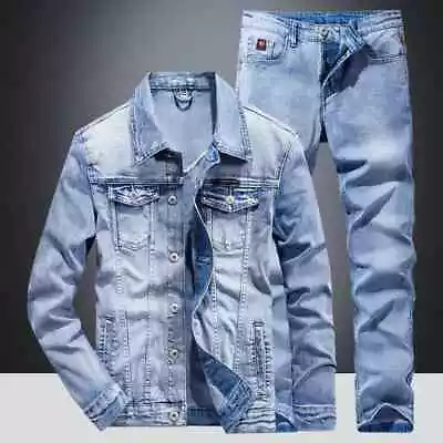 Denim Suit Men's Slim Two-piece Spring And Autumn Jacket Jeans Suit • $97.05