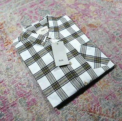 Folk Denver Button Down Flannel Shirt Size 5 Ecru Brown XL RRP £125 YMC Norse • £68