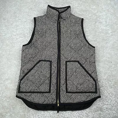 J Crew Excursion Quilted Puffer Vest Black Ivory Herringbone Womens Small • $31.48